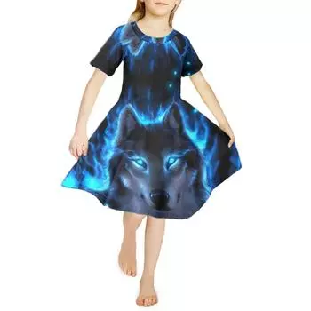 Платья с 3D принтом для девочек, детское праздничное платье принцессы без рукавов для девочек, платье на бретельках с 3D кристаллами и принтом волка и собаки 80 чёрный