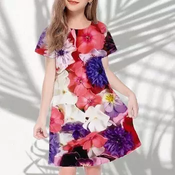 Платья с 3D принтом для девочек, детское праздничное платье принцессы без рукавов для девочек, платье-майка с 3D красным цветком и морским принтом 80 красный