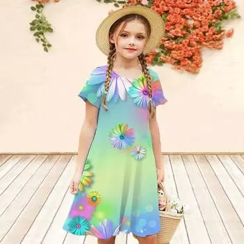 Платья с 3D принтом для девочек, детское праздничное платье принцессы без рукавов для девочек, платье-майка с 3D разноцветным принтом ромашек 80 разноцветный