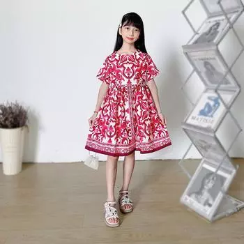 Платья с 3D принтом для девочек, детское праздничное платье принцессы без рукавов для девочек, платье на бретелях с 3D красной короной и цветочным принтом 80 красный