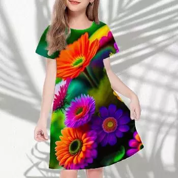 Платья с 3D-принтом для девочек, детское праздничное платье принцессы без рукавов для девочек, платье-майка с 3D-красным принтом ромашки 80 оранжевый