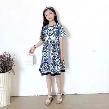 Платья с 3D принтом для девочек, детское праздничное платье принцессы без рукавов для девочек, платье-майка с 3D синей короной и цветочным принтом 80 синий