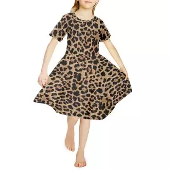 Платья с 3D принтом для девочек, детское праздничное платье принцессы без рукавов для девочек, коричневое платье с 3D леопардовым принтом на танкетке 80 розовый