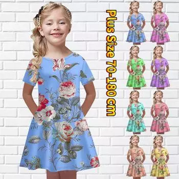 Платья с 3D принтом для девочек, детское праздничное платье принцессы без рукавов для девочек, зеленое кокосовое платье с 3D принтом на бретелях 80 синий