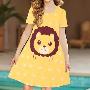 Платья с 3D принтом головы льва для девочек, детское праздничное платье принцессы без рукавов для девочек, платье-майка с 3D принтом, черная роза 120 жёлтый