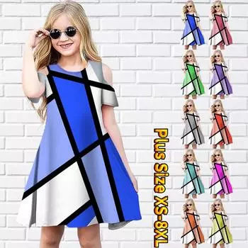 Платья с цветочным лоскутным сетчатым принтом для девочек, детское праздничное платье с открытыми плечами для девочек, платье принцессы, платье с короткими рукавами для девочек старше 4 лет 80 синий