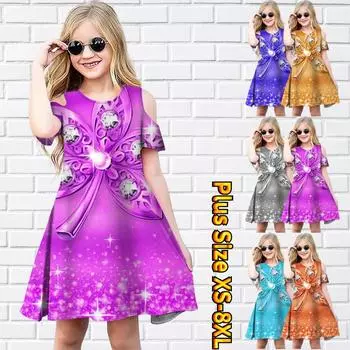 Платья с цветочным принтом Pentalobe для девочек, детское вечернее платье с открытыми плечами для девочек, платье принцессы, платье с короткими рукавами для девочек старше 4 лет 80 синий