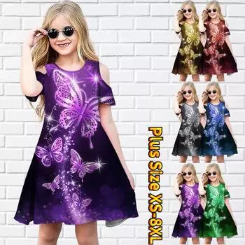 Платья с цветочным принтом золотой бабочки для девочек, детское вечернее платье с открытыми плечами для девочек, платье принцессы, платье с короткими рукавами для девочек старше 4 лет 80 золотой