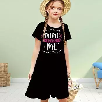 Платья с фирменным принтом для девочек, детское платье принцессы с короткими рукавами и принтом в виде 3D-принта 80 чёрный