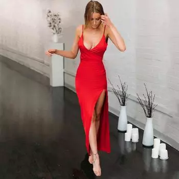 Платья с открытой спиной на бретельках для вечеринок, клубов, отпусков, наряды для женщин, сексуальное повседневное летнее платье, облегающие платья для женщин S красный