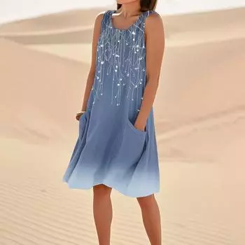 Платья с принтом для женщин, свободные, пляжные, повседневные, без рукавов, сарафаны с карманами, платье-майка XL