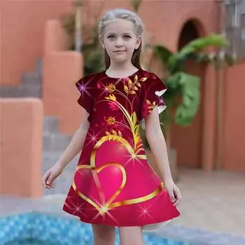 Платья с принтом «Морковь любви» для девочек. Детское праздничное платье для девочек. Свободный крой. Свободная юбка с короткими рукавами для девочек старше четырех лет. 80 синий