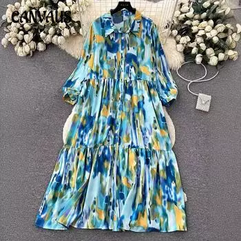 Платья с принтом Женское повседневное свободное платье-рубашка А-силуэта большого размера Swing One size розы красного