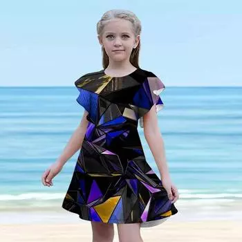 Платья с принтом «Золотой кубик льда» для девочек. Детское праздничное платье для девочек. Свободная облегающая юбка с короткими рукавами для девочек старше четырех лет. 180 циан