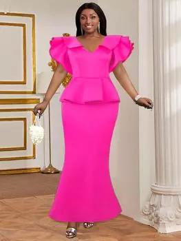 Платья с v-образным вырезом и оборками, высокой талией, элегантные женские длинные наряды для выпускного вечера для дам, вечерние коктейльные платья для подружек невесты