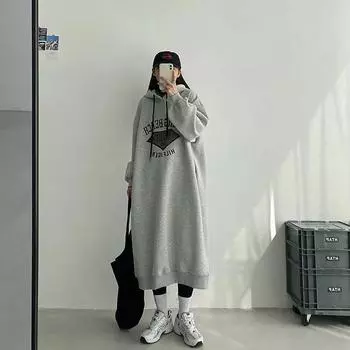 Платья-свитера плюс бархатные длинные абзацы, осенние и зимние свободные тонкие свитера с капюшоном, теплые повседневные платья L белый