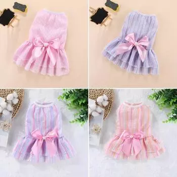 Платья в вертикальную полоску для щенков, юбка с бантом, летняя юбка для домашних животных, платье принцессы для собак для маленьких и средних чихуахуа XS