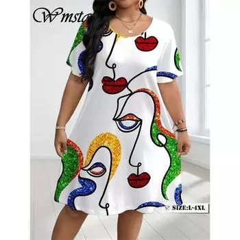 Платья Wmstar для женщин 2025 O-образный вырез Свободное повседневное принтованное платье миди Новое в летней одежде Оптовая продажа дропшиппинг S