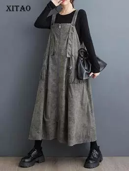 Платья XITAO на тонких бретельках с карманом-молнией LJ1014 One Size чёрный