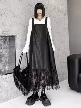 Платья XITAO на тонких бретельках с кружевом и кисточками LJ1019 One Size чёрный