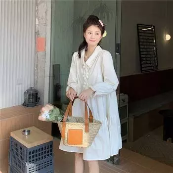 Платья Женские 3D Цветы Y2k Осень Ярко-сладкий Корейский Стиль Простой С Длинным Рукавом High Street Универсальные Темперамент До Колена Повседневные S синий