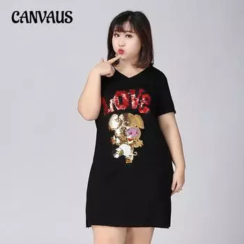Платья женские больших размеров с V-образным вырезом и короткими рукавами, футболка-платье XL