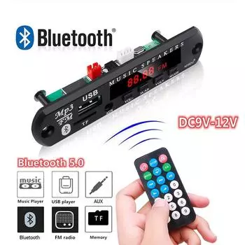 Плата декодера MP3 9 В 12 В Bluetooth 5,0 Беспроводная музыкальная автомобильная MP3-плеер Авто FM-радио Аудио модуль Поддержка TF AUX USB с пультом дистанционного управления