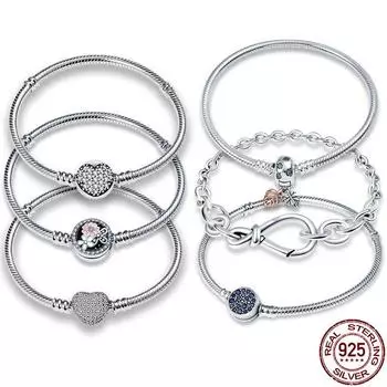 Plata Pulseras of Ley Серебро 925 пробы Распродажа Классический Браслет с Сердцем Подходит Оригинальные Бусы Подвески DIY Ювелирные Изделия Подарок Pulseras Mujer 20cm