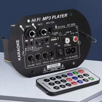 Плата усилителя басов Hi Fi, автомобильный сабвуфер, совместимый с Bluetooth, 120 Вт, двойной микрофон, караоке, усилитель, динамик, DIY, плата аудиоусилителя eu