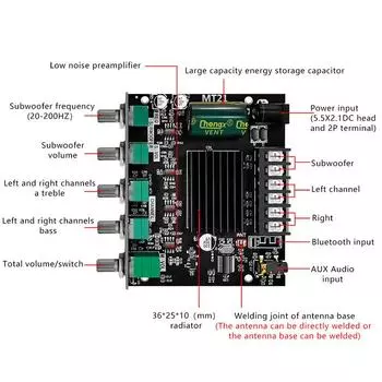 Плата усилителя сабвуфера канала Zk-Mt21 Cs8673E 2.1 Power Audio Stereo Amplifier Board Bass Amp Aux Power Amplifier Module