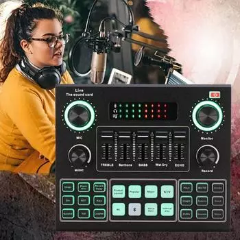 Плата звукового микшера для прямой трансляции звука, звуковая карта для смены голоса с несколькими звуковыми эффектами V9 English version чёрный