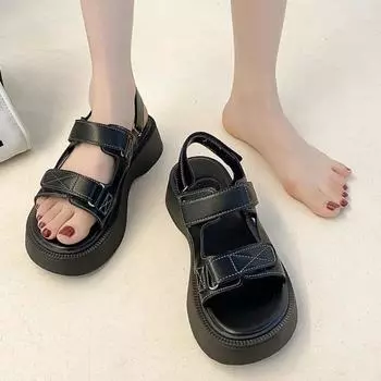 Platform beach shoes summer new muffin open-toed Velcro shoes wear casual platform sandals 35