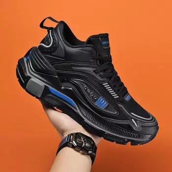 Platform dad shoes men s shoes autumn and winter help leather mesh splicing outdoor off-road high-quality non-slip foreign trade men s new models 39 чёрный