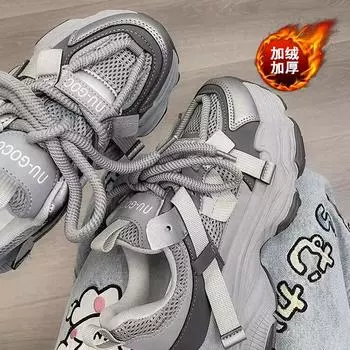 Platform dad shoes women s 2025 autumn and winter new leather surface increase two cotton students velvet muffin sports shoes cotton shoes 35