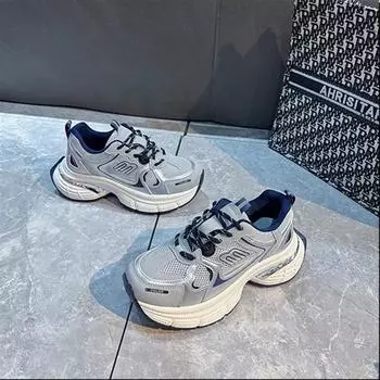 Platform dad shoes women s 2025 new fashionable versatile mesh breathable height-enhancing small casual sports shoes 35 бежевый