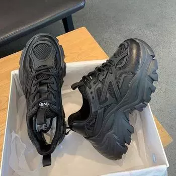 Platform dad shoes women s new mesh solid color college casual shoes fashion lace-up running sneakers 35