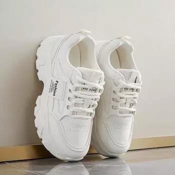 Platform dad shoes women s spring 2025 new leather wear-resistant sports shoes fashionable versatile height-increasing casual women s shoes 35