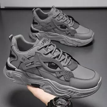 Platform Male Sneakers 2024 Autumn Men s Shoes Trend All-match Heigh Sports Shoes Design Patchwork Pattern Running Shoes for Men 39 серый