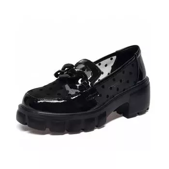 Platform mesh shoes women s shoes spring and summer new mesh polka dot muffin heel single shoes black cow patent leather small leather shoes 34