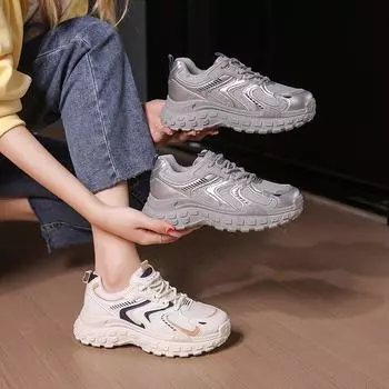 Platform mesh sports casual shoes women s autumn 2024 new fashion dad shoes comfortable breathable running shoes 35 белый