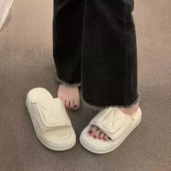 Platform muffin cool slippers women s summer wear 2025 new casual beach sandals fashion Velcro one-word drag 35 чёрный