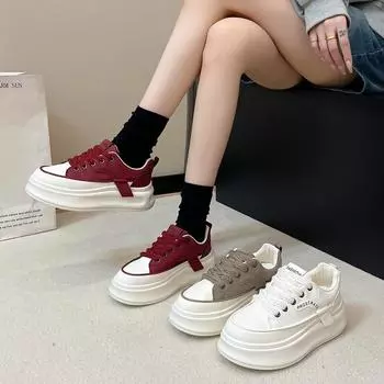 Platform Niche Board Shoes Women S Autumn Internet Celebrity White Shoes Heightening Casual Shoes Tide 35 бордовый