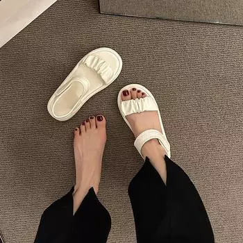 Platform sandals fairy wind 2025 new versatile summer wear flat Roman shoes casual fashion beach shoes 35 чёрный