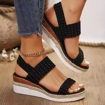 Platform Sandals Wedge Woman Shoes Fashion Elegant Ladies Slippers Summer Women Sandalias Peep Toe High Heels Female Shoes 36 чёрный