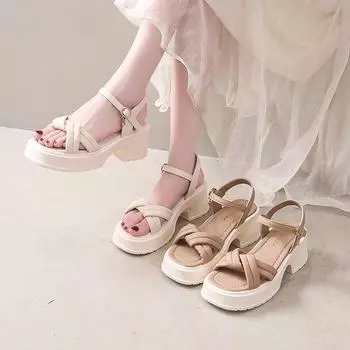 Platform sandals women s 2025 new summer with skirt fairy sandals French beautiful sandals outer wear generation 35 бежевый
