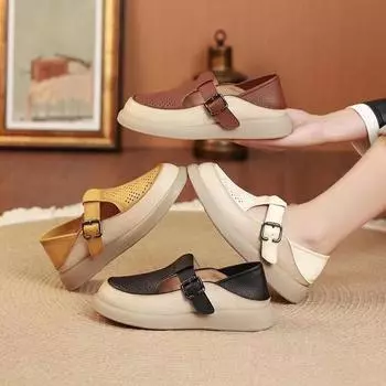 Platform sandals women s 2025 summer new Korean version fashion mother shoes one-word buckle sports sandals women s outer wear 35 чёрный