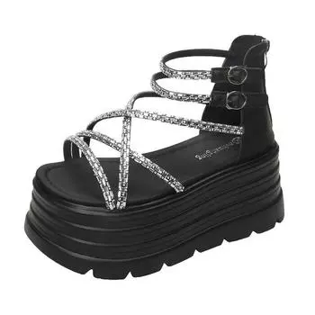 Platform sandals women s fashion outer wear in the summer of 2025 new models with a height increase of 8cm for small people, easy to match, muffin Rom 34