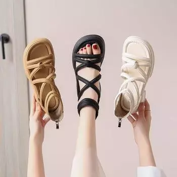 Platform sandals women s summer 2025 new women s shoes casual beach shoes open-toed Roman cool slippers women s outer wear 35 хаки