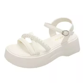 Platform sandals women s summer new soft-soled versatile one-word belt comfortable wear-resistant casual women s beach cool slippers 35