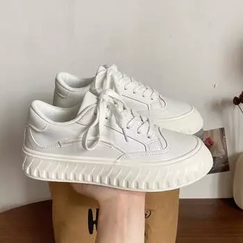 Туфли на платформе Осенние женские вулканизированные туфли Модные белые кожаные женские толстые кроссовки на шнуровке Теннисные женские туфли Zapatos Mujer 35 коричневый